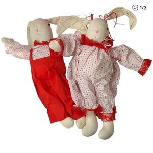Adorable Red and White Bunny Plush Set